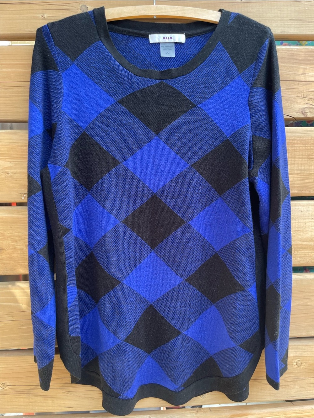 ALIA Blue & Black Diamond Argyle Knit Sweater - Size L/G